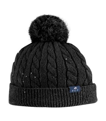 Waldhausen ELT Damen Strickmütze Rafaela schwarz Mütze mit Fleece und Bommel