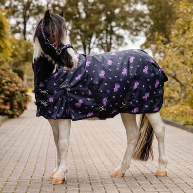 QHP Regendecke Turnout Lize 100g zwart/violet schwarz lila 600D