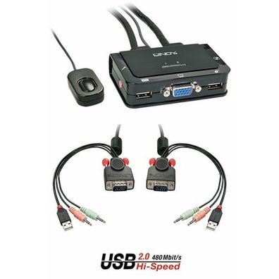 LINDY KVM Switch Compact 2 Port VGA USB 2.0 & Audio
