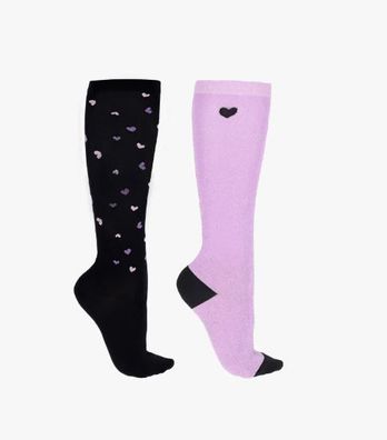 QHP Kinder Reitsocken Kniestrümpfe Lize Black/Violet 2-er Pack