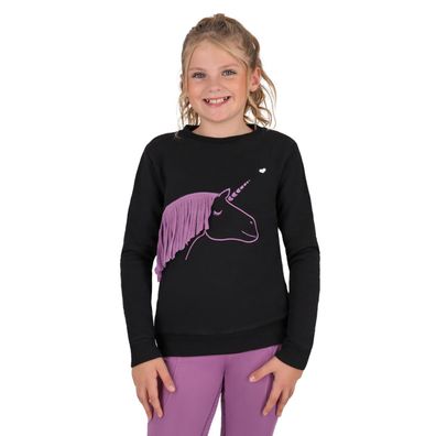 QHP Kinder Pullover Lize Junior zwart/violet schwarz lila Sweater Einhorn Print