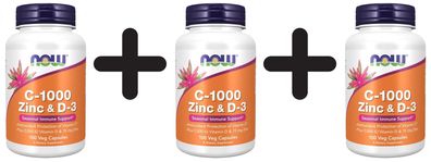 3 x NOW Foods C-1000 Zinc & D-3 - 100 vcaps
