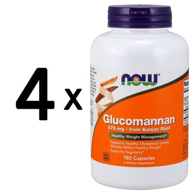 4 x NOW Foods Glucomannan, 575mg from Konjac Root - 180 caps
