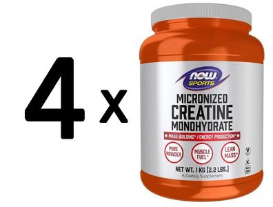 4 x NOW Foods Micronized Creatine Monohydrate - 1000g