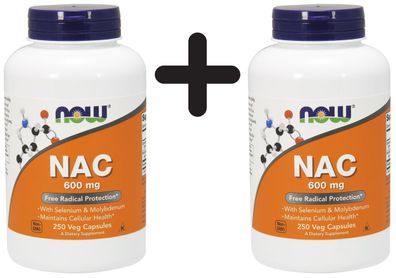 2 x NOW Foods NAC N-Acetyl Cysteine with Selenium & Molybdenum, 600mcg - 250 vcaps
