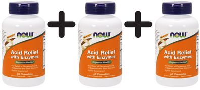 3 x NOW Foods Acid Relief with Enzymes - 60 chewables
