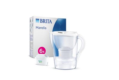 BRITA Marella Cool Wasserfilterkanne 2,4L + 6 Maxtra Pro All-in-1 Wasserfilter weiß