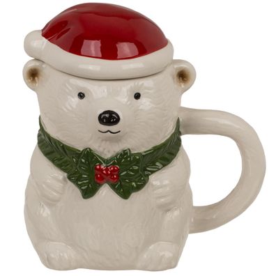 Eisbär Kaffee Becher mit Deckel Keramik Tee Tasse Weihnachten X-Mas Winter