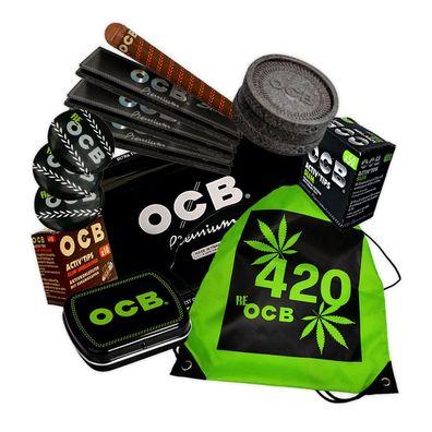 OCB - 420 Set #2: Drehhilfe, Mühle, Hülle, Tips, Papes, Buttons in Sporttasche
