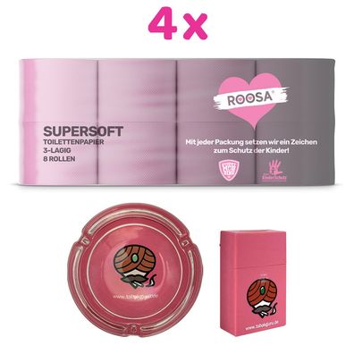 ROOSA Toilettenpapier rosa 4x 8 Rollen, Tabakguru Glasascher, Guru Box