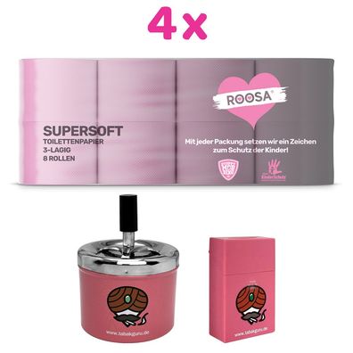 ROOSA Toilettenpapier rosa 4x 8 Rollen, Tabakguru Box, Schleuderascher