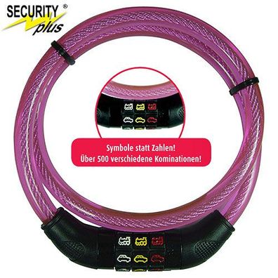 Symbolkabelschloss Kinder, L = 80 cm, Ø = 12 mm, rosa, Point, 12027201