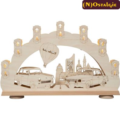 3D-Lichterbogen "Trabant und Wartburg",7-flammig elektrisch beleuchtet BxHxT 52x
