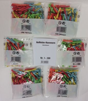 Tombola-Komplett-Set, Röllchenlose bunt, 100 Gewinne+Aufkleber+400 Nieten