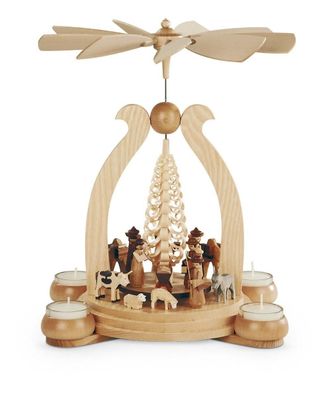 Teelichtpyramide Tischpyramide Heilige Geschichte 1-stöckig natur mit Teelichter