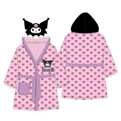 Kuromi Bademantel mit Kapuze Gürtel & Tasche für Mädchen Rosa