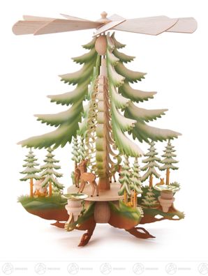 Pyramide mit Rehen, farbig, für Kerzen d=14mm BxHxT 26,5 cmx32 cmx26,5 cm NEU