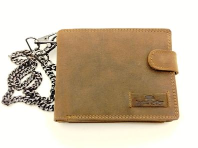 Landleder Kettenbörse Querformat aus Vintageleder in Braun