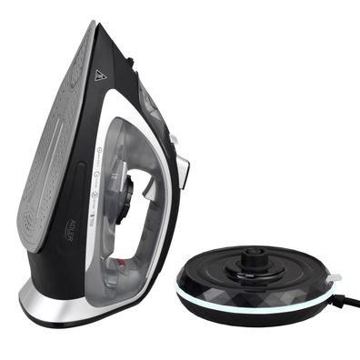 Adler AD 5043 Dampfbügeleisen - 2-in-1 kabellos/kabelgebunden, 300 ml, Schwarz-Silber