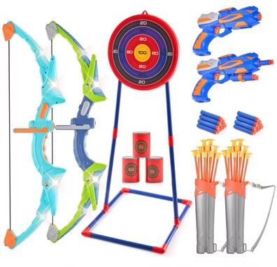 Pfeil und Bogen Set Kinder 2er LED Bogen Spielzeug 20 Pfeile Outdoor Sport NEU