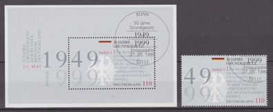 BRD 1999 gestempelt ESST Bonn Block MiNr. 48 + 2050 50 Jahre Grundgesetz