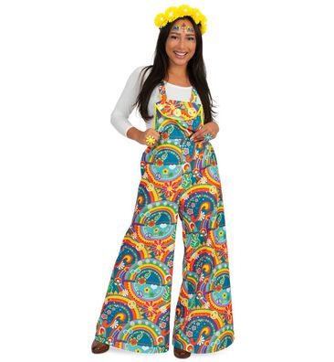 Hippie Hose Damen Funky Flower Power Peace Latzhose 70er Jahre Karneval Fasching