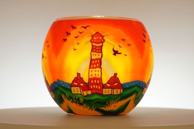 Leuchtglas Leuchtturm Teelicht Windlicht Küste Strand Hafen Meer Schiff