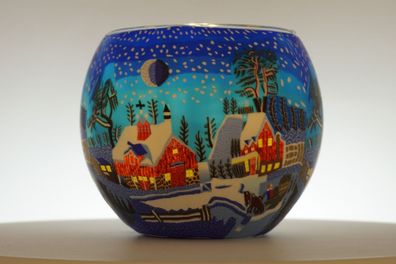 Windlicht Winterzeit Teelicht Leuchtglas Teelichthalter Schnee Landschaft Dorf