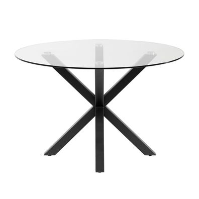 Glastisch Full Argo rund mit schwarzen Stahlbeinen Ø 119 cm