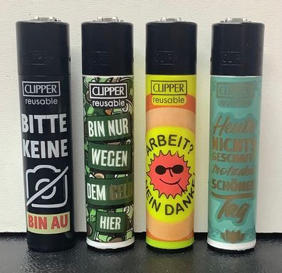 Clipper Classic Original Feuerzeug Serie "Anti Arbeit" 4 Stück Feuerzeuge