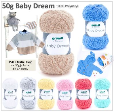 50g Gründl Baby Dream plüschiges weiches Garn ideal für Kinder & Baby