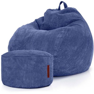 Green Bean® 2er Set Cord Indoor XXL Sitzsack + Pouf mit EPS-Perlen Füllung