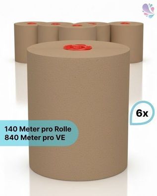Handtuchrollen "ECO-Natural" 6 Rollen je SET, 2-lagig, 140m je Rolle, 100% FSC/Recycl