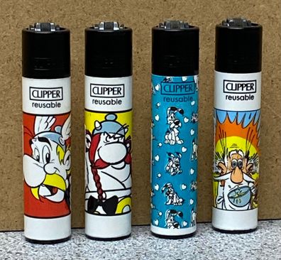 Clipper Classic Original Feuerzeug Serie "Asterix & Obelix" 4 Stück Feuerzeuge