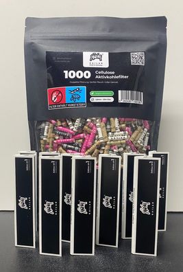 Kailar - Cellulose Slim Aktivkohlefilter ø 6mm - 1000 Stück Mix + 10x Blättchen