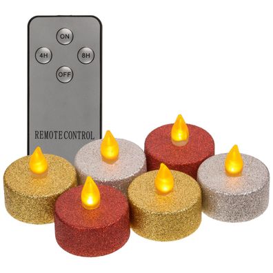 6er Set LED Teelicht mit Fernbedienung Timer, warmweiß flammenlose Kerze
