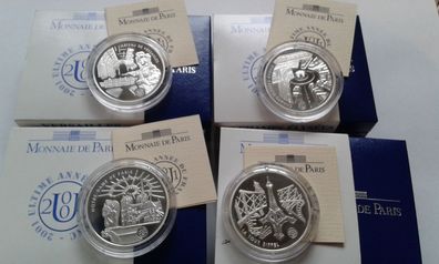 Original 4 x 10 Francs 2001 Frankreich PP Monuments de france RAR 88,8g 900er Silber