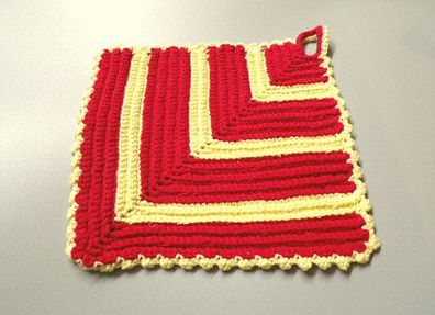 Topflappen gehäkelt Echte Oma Handarbeit Baumwolle Reliefmuster Rot Gelb