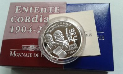 Original 1,5 euro 2004 PP Frankreich entente cordiale, 22,2g Silber 900er