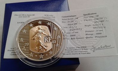 Original 5 euro 2003 Frankreich Semuese Säerin 2,7g Gold 22,2g Silber PP