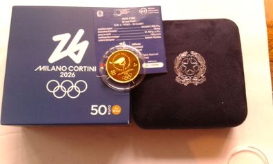 50 euro 2025 Italien Olympische Winterspiele Cortina D´Ampezzo 1 Unze Gold PP