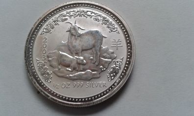 0,5$ 2003 50 cents 2003 Australien Lunar Ziege 1/2 Unze Silber 15,55g 999er Silber