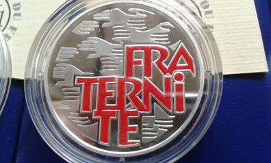 Original 6,55957 Francs 2001 Frankreich Fraternité 22,2g Silber - Rarität Farbdruck