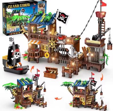 Hogokids Piratenschiff Haus 3in1 Klemmbausteine Set LED Kinder Spielzeug NEU