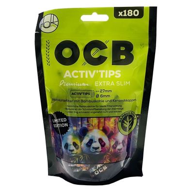 OCB Bamboo Activ'Tips Extra Slim Aktivkohlefilter mit Bambuskohle Ø 6mm, 180 Stk