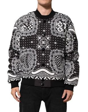 Dolce & Gabbana Black White Bandana Print Bomber Jacket