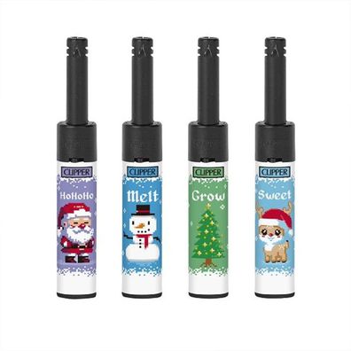 Clipper Mini Stabfeuerzeuge Winter Pixel, 4 Stück