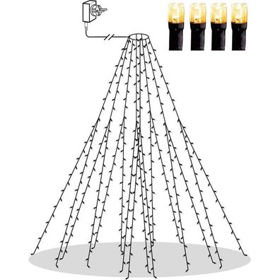 LED Baumvorhang 360er golden warmweiß 200cm hoch Kabel grün IP44 außen 594-13-1