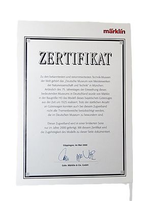 Märklin 26960 - Zertifikat