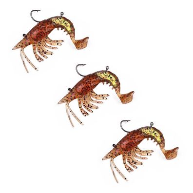 3 Gummi Krebse Shrimps Garnelen Imitate montiert braun-glitter
